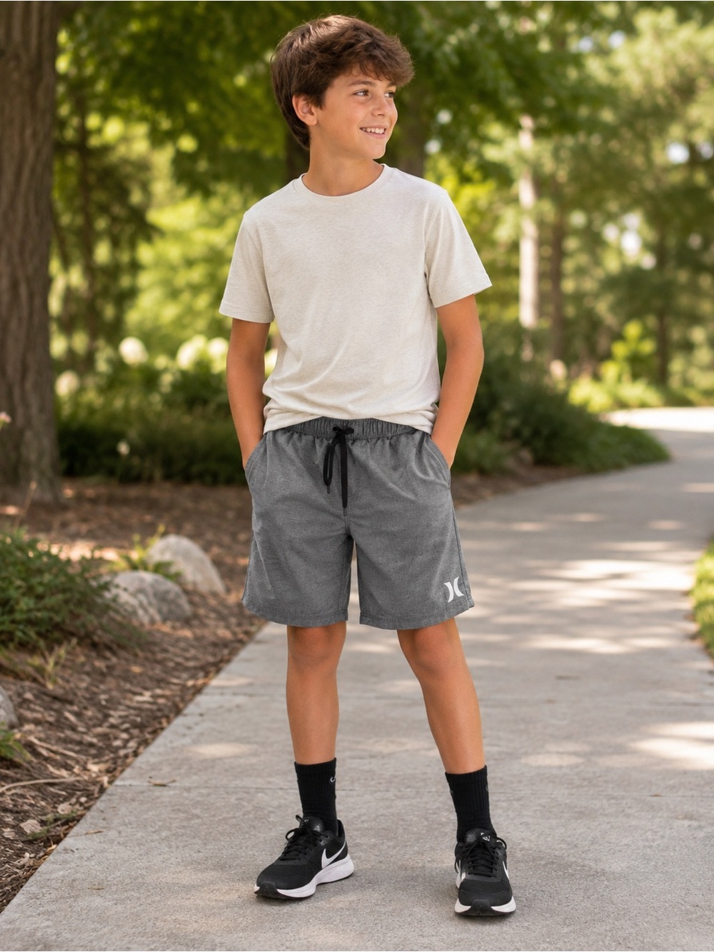 Hurley Charcoal Gray Youth Shorts with White Logo